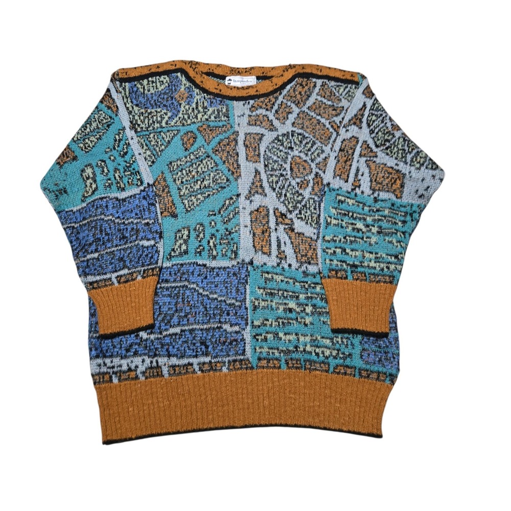 Vintage La Squadra Monte Carlo Italy Abstract Silk Cotton Knit Sweater M